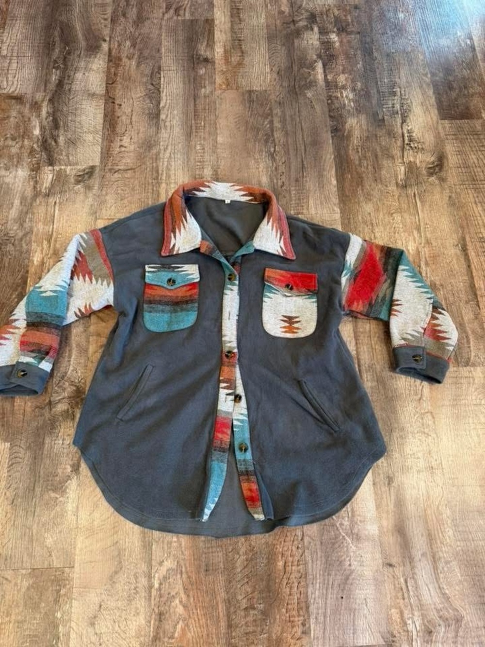 Women’s Boutique Gray Aztec Pocket Shirt Jacket - Unbranded